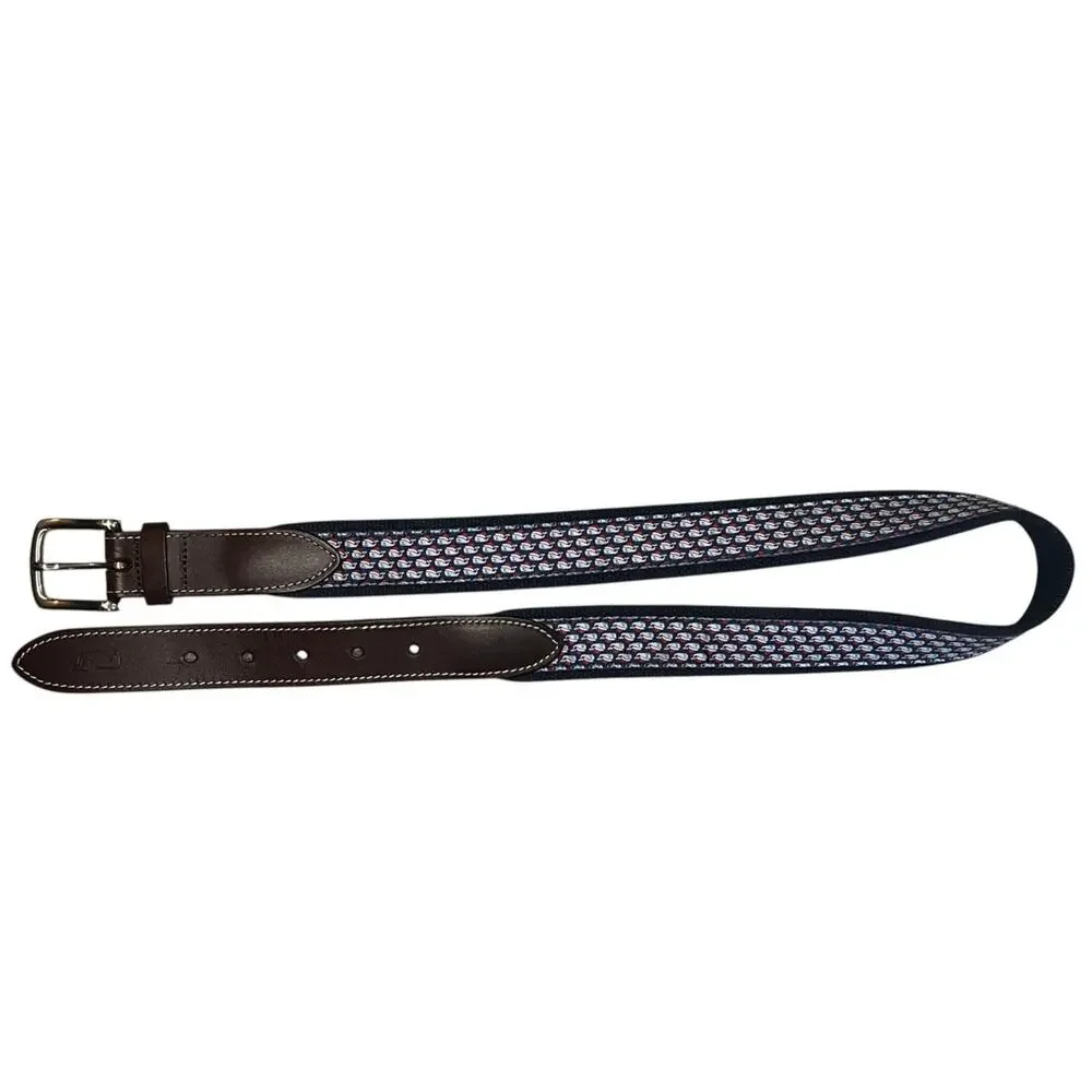 Vineyard Vines Boys Whale Belt, Santa Hat Holiday Print, Leather & Canvas